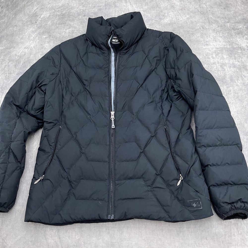 REI Puffer Jacket‎ Women Medium Black Full Ziip Goose Down Softshell Ski Snow
